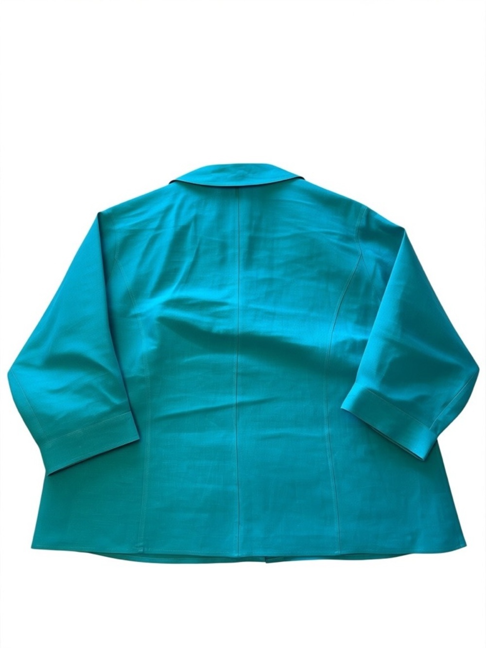 Irish Linen Turquoise Collared Blouse Button Front Cinched Waist 2X - Picture 2 of 11